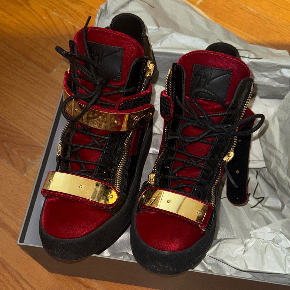 Giuseppe Zanotti-Luxury Red and Gold High-Top Sneakers size39